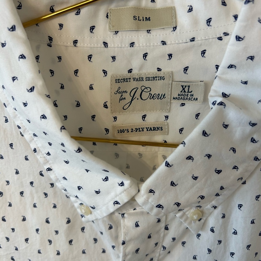 J. Crew White and Blue Patterned Men's Shirt